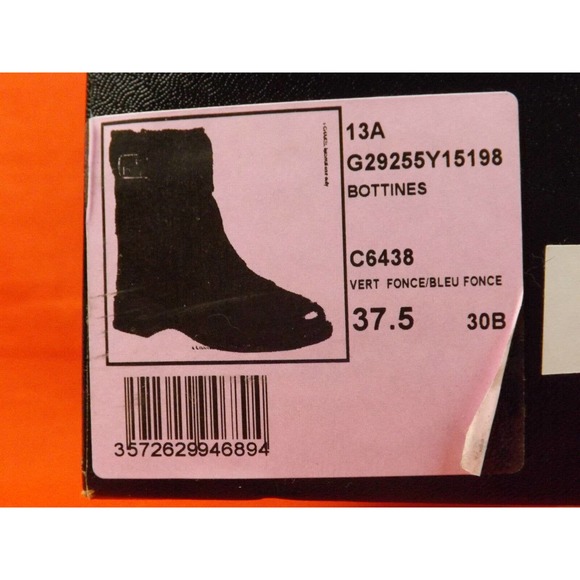 NIB CHANEL NAVY BLUE LEATHER REAL FUR PLATED BELTED BUCKLE BOOTS 37.5 7 $2K - Picture 12 of 12